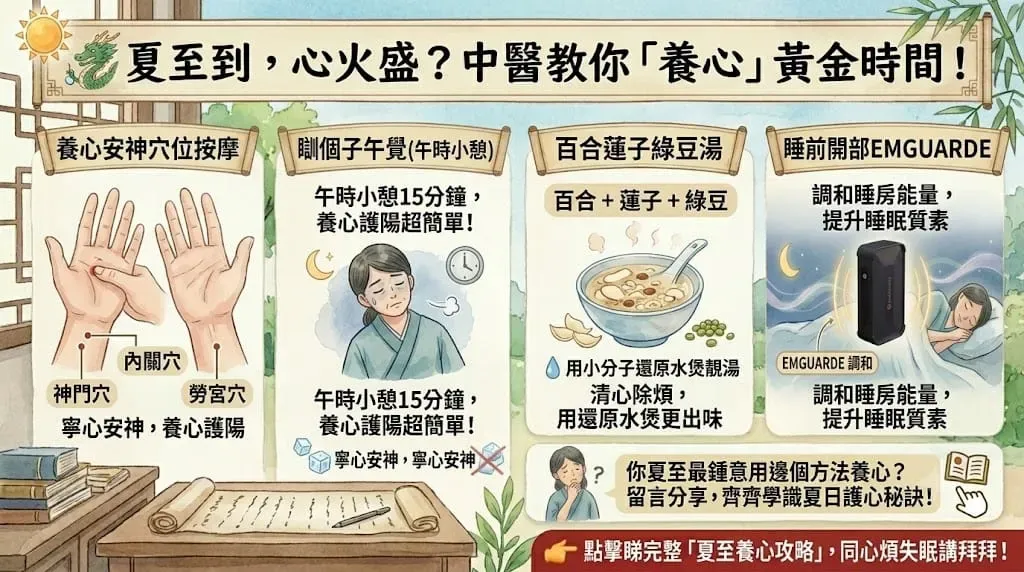 夏至養心正當時——穴位按摩+作息調整,安然度過「心火旺」的盛夏