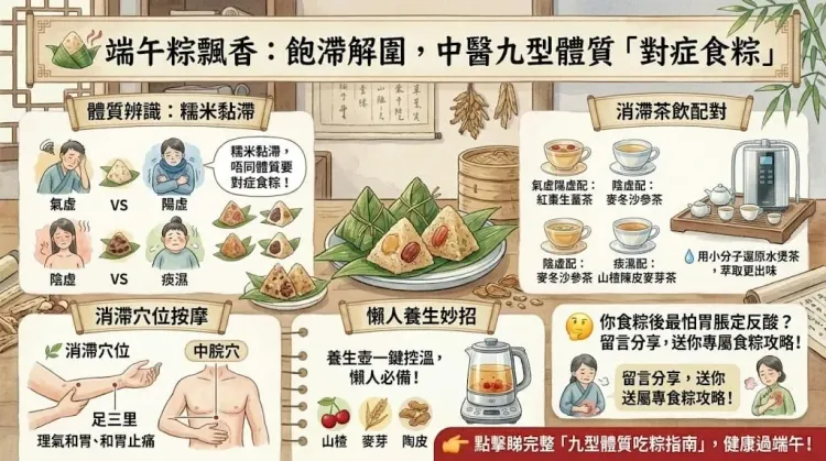 端午粽飄香,脾胃要「識食」|中醫拆解不同體質吃粽攻略+消滯茶飲穴位按摩