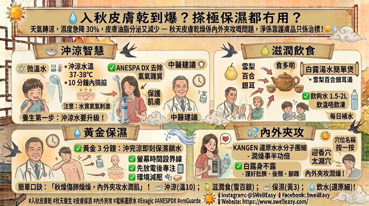 秋天皮膚乾燥痕癢點算好?由沖涼水到飲用水,內外補水全攻略